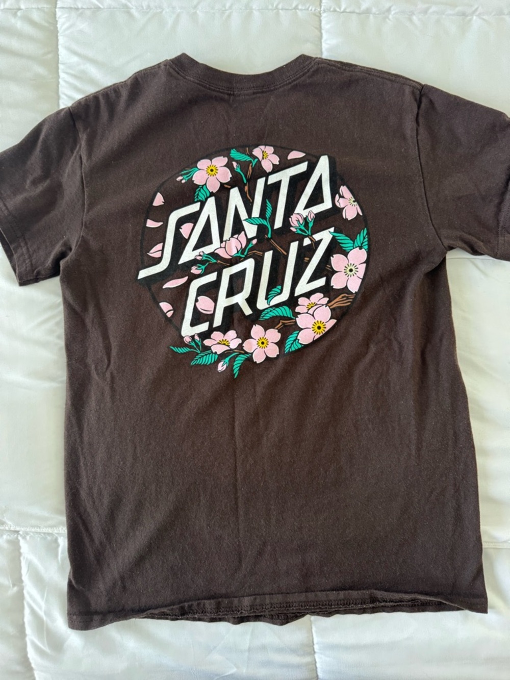Santa Cruz Floral Logo Tee - Brown with Pink & Teal Floral Graphic